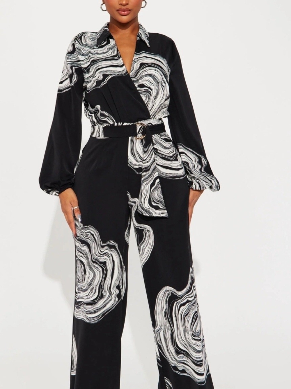 Fashion Nova Figure It Out Marble Print Wrap Jumpsuit 1XL Vacation Boho - Picture 1 of 6